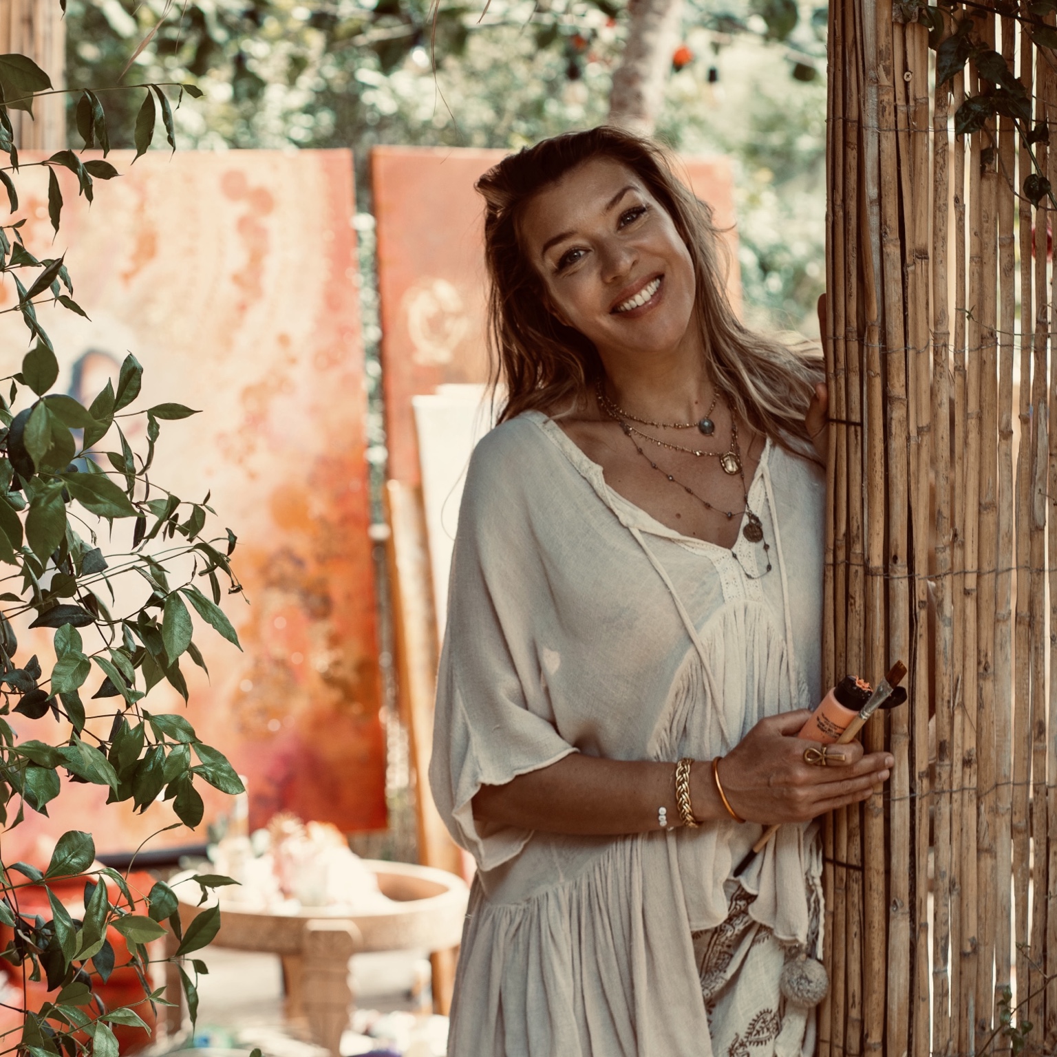 Melody Berthaud smiling in her studio